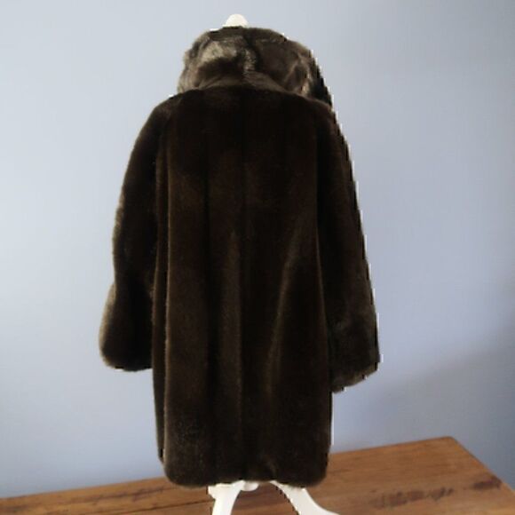 ROYAL MINKE BY HILLMOOR VINTAGE 50'S/60'S BROWN MIDI FAUX FUR COAT SIZE MEDIUM - Picture 10 of 12